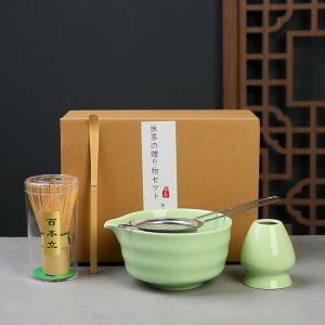 NOONOR 5PCS With Strainer Spoon Japanese Matcha Tea Set Food Grade Bamboo Ceramic Matcha Whisk Set Reusable Green Tea Whisk Stirring