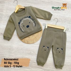 Nanaku Baby - Setelan Baju Bayi Setelan Sweater Celana Jogger Motif Landak Variasi Laki Laki Perempuan Usia 3-12 Bulan