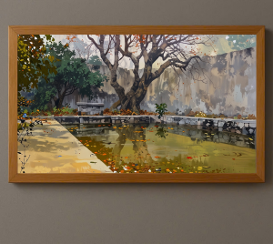 Tranh Nghệ thuật "Ao Ở Văn Miếu 3" VIETSMART ART - Acrylic trên toan vải 45 x 60cm