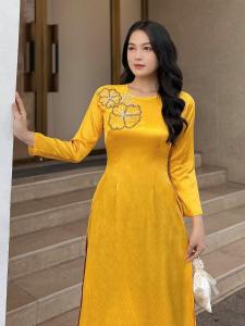 Áo dài gấm kết đá AD158 Thiết kế độc đáo dành cho nữ thanh lịch KHANH LINH STYLE