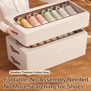 MARBLEX Moisture-Proof Shoe Storage Box Double Window Design Dustproof Foldable Shoe Rack Sturdy Handles Shoe Organizer Container Sports Shoes Storage
