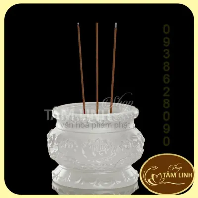 Ảnh Thật Lư Hương - Bát Nhang Hoa Sen Lưu Ly Trắng Hàng Đẹp.