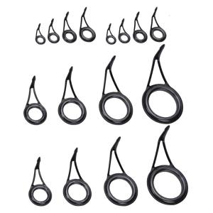 16Pcs Rod Repair Kits Ceramic Fishing Rod Guide Tip High Carbon Steels Frame Fishing Rod Guide Tip Circle Rings Eye
