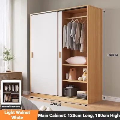 KEKEE Sliding Door Wardrobe Home Bedroom Thickened Storage Cabinet Easy Assembly Hanging Wardrobe Waterproof Moisture-proof Silent Sliding Door