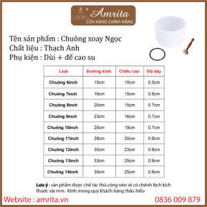 [Hàng sẵn] Chuông xoay thạch anh trắng mờ - chuông ngọc - chuông pha lê - Crystal Singing Bowl - Sound Healing - Amrita