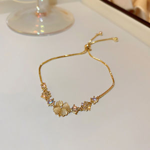 【Pharaoh🎀COD】Gold Gold Real Electroplating Summer Trendy Super Fairy Temperamen Berlian Opal Petal Bunga Gelang