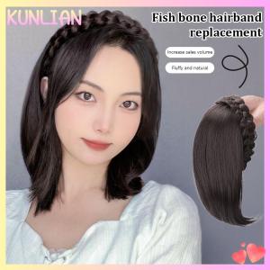 [KUNLIAN] Tóc giả cho phụ nữ tóc ngắn Headband với tóc tóc tóc giả xương cá với tóc giả tích hợp tóc vá phụ kiện tóc