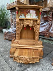 Bàn thờ thần tài ông địa gỗ xoan hộp đèn ngang 42-48-56-60 cm