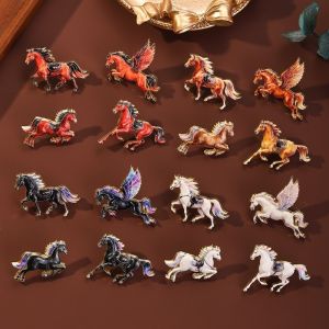 AllGIFT Vintage Horse Brooches Elegant Traditional Running Horse Brooch Enamel Zodiac Animal Badge Jewelry Accessories