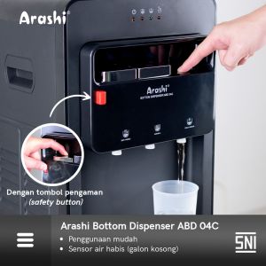 DISPENSER AIR GALON BAWAH ARASHI BOTTOM DISPENSER ABD 04C BLACK - DISPENSER ARASHI - AIR NORMAL PANAS DINGIN (SEJUK) - DISPENSER MURAH - DISPENSER ARASHI