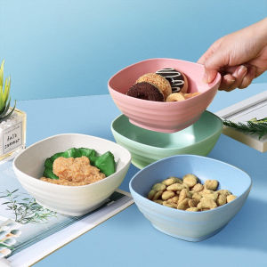 4PCS Wheat Straw Square Bowl Nordic Rice Noodles Plastic Bowls Dessert Microwave Dishes Healthy Tableware Plate