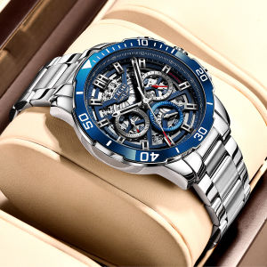 LIGE Watch for Men Original Daily Waterproof Quartz Watch Rotatable Bezel Calendar Chronograph Sports Watch + Box