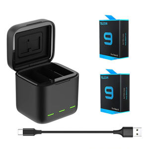 TELESIN Batteries Charger GoPro Hero 12 11 10 9 3 Ways LED Light Battery Charger TF Card Storage Charging Box For GoPro Hero 9 10 11 12 Black