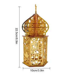EID Wooden Ornaments DIY Palace with Light Decoration Lampu Hari Raya Hiasan Eid Mubarak LED Night Light Muslim Home Decoration