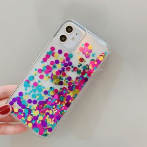 Rainbow Colorful Quicksand Women Case for iPhone 16 17 15 Pro Max Cover IPhone17 17Pro Dynamic Wave Dots Sequins Shell Carcasas