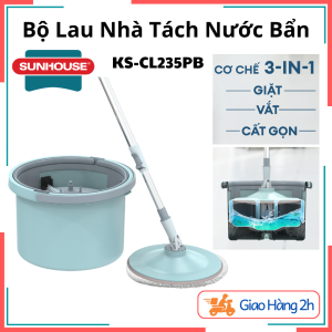 Bộ Cây Lau Nhà Sunhouse KS-CL235PB - Xoay 360 Độ Tách Nước Bẩn Thông Minh 3 Cơ Chế Giặt-Vắt-Cất Gọn Hàng Chính Hãng