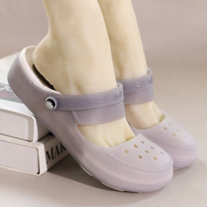 [Free Shipping] WomenS Shoes Thick-Soled Soft-Soled Summer Outdoor Wear Transparent Toe-Cap Sandals Hollow Design Flat Comfortable