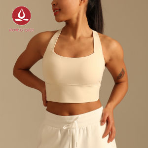Moving Peach Yoga Tank Top For Women Sport Crop Top Cross-Back Dance Top Waist-Skimming Crop Breathable Soft Fixed Bra Cups Gym Daily wear CVN