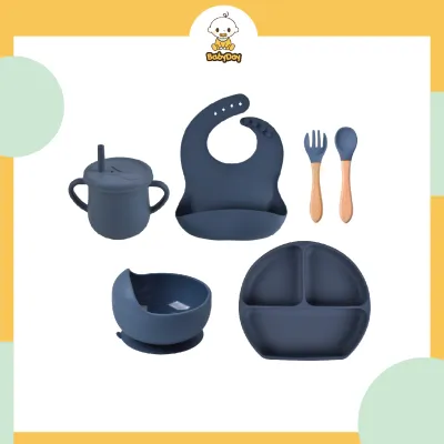 BABYDAY Baby Silicone Dining Set Food Grade Suction Bowl Suction Plate Silicone Bibs Training Dining Tableware