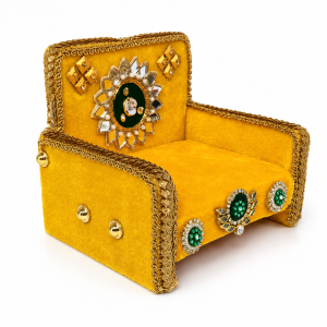 Decorative Wooden Pooja Singhasan | Cloth & Bead Embellished Mini Throne for Krishna Idol Laddu Gopal & Home Temple (Pack of 1 Pc | Size- 4*4*5 Inch)
