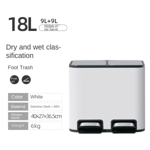 18L /40L Kitchen Classification Trash Can Household Dry Wet Separation Stainless Steel Pedal Living Room Double Bucket with Lid Foot Pedal Large Capacity Garbage Cans
