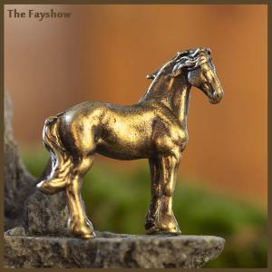 [The Fayshow] Antique Brass Solid Long Tail Horse Figurines Miniatures Feng Shui Ornaments Copper Zodiac Animal Mini Desktop Decoration Crafts