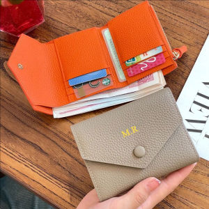Da thật tùy chỉnh miễn phí của phụ nữ Da bò có thể gập lại Ví ngắn thời trang Phong bì thời trang Ví gấp ba lần2026
