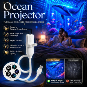 【Deep Sea Projection Night Light】 Ocean Wave Lamp Kids Room Decor LED Projector Sleep Aid Unique Gift