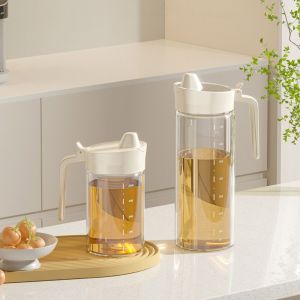 UUMIR 500มล. ถังเก็บน้ำมัน โปร่งใสโปร่งใส ที่จับแบบโค้ง หม้อน้ำมันปรุงอาหาร ของใช้ในครัวเรือน เครื่องจ่ายน้ำมันแก้ว อุปกรณ์สำหรับห้องครัว