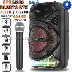 Speaker Bluetooth FLECO F-820B LED 8 Inch [ Gratis 1Pcs Mic Wireless + Remote ] | Speaker Aktif Full Bass Ukuran Besar Fleco F-8208B | Speaker Bluetooth Full Bass/Salon Bluetooth Full Bass/Speaker Aktif Super Bass/Subwoofer Full Bass | Gallery Audio
