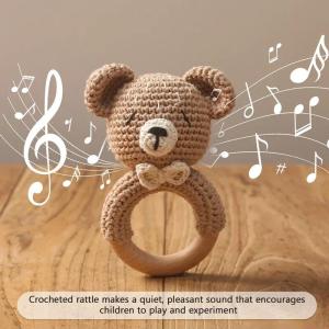 New 1PC Crochet Animal Bear Rattle Toy Soother Bracelet Wooden Ring Baby Product Mobile Pram Crib Wooden Toys Newborn Gifts