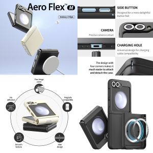 Samsung Galaxy Z Flip 7 FE 6 5 4 3 5G - Korea Made Araree Aero Flex Folding Case Full Coverage Casing Black Hard Hinge Shock Resistant Hard Lanyard Slim Design Protection Impact Anti Scratch Spine Mobile Foldable Phone Hand magnetic Wireless Charging