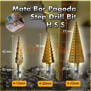 Mata Bor Pagoda Step Drill Bit HSS Hex Shank Step Cone / Pyramid