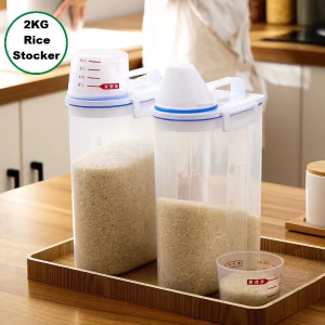 Transparent Kitchen Cereals Storage Box with Measuring Cup Sealed Sealed Cereal Bucket Moisture Proof Rotary Lid