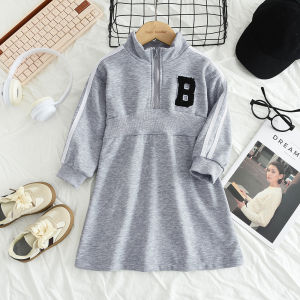 Gấu lãnh đạo 3-7 năm phiên bản Hàn Quốc thể thao ăn mặc dài tay Mùa Thu thư sọc trẻ em quần áo đồng bằng bé dây kéo đứng lên cổ áo cô gái mặc giản dị