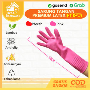 38 CM Sarung Tangan Karet Premium Latex Untuk Cuci Piring Baju Kebun Korea Panjang Tebal Perlengkapan Dapur Rumah