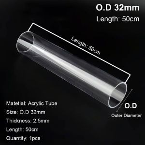 MASTERYX 1Pcs 20/50cm Acrylic Tube O.D 16/20/25/32/40/50mm DIY Fish Tank Pipe Durable Clear Transparent Pipe Fittings Aquarium Supplies