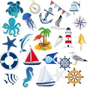 25 Pcs Turtle Car Magnets Cruise Door Magnet Flip Flop Boat Anchor Cruise Ship Decorations Magnetic Fridge Magnet Decal Life Preserver Ring Ship Steering Wheel Decorative Magnets (Cruise Style)