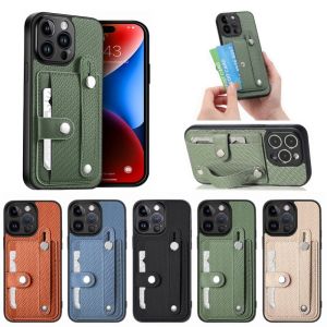 Wist Band Case for iPhone 15 14 13 12 Mini 11 SE4 SE 2024 Pro Plus Max Carbon Fibre Bracket Wallet Stand Phone Cover with Card Knife