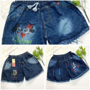 Quần đùi bé gái freesize từ 40kg đến 45kg quần short jean mềm thêu mickey - QG46 - SIZEDAI