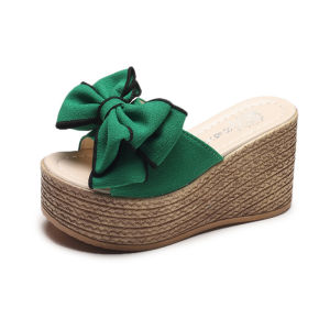 【Free Shipping】Womens Wedge Sandals 2025 Summer New Korean Style Bowknot Open-Toe Sandals for Women High-Heeled Beach Slippers for Outdoor Wear