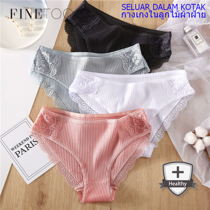 FINETOO 6Color M-XXL Low Rise Underwear Breathable Lace Cotton