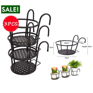 Balcony Hanging Flower Plant Pot Holder Hanger Metal Iron Art Hanging Baskets Rack Stand Great for Outdoor Patio Balcony Window Porch Garden Fence Planters Indoor Office Home Decor Hanging Plant Iron Racks Balcony Flower Pot Rack Gardening