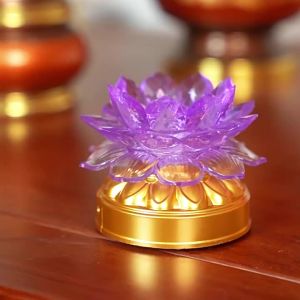 SXH Electronic Lotus Flower Light Colorful led Buddha Lamp Guanyin Offering Lamp Home Altar Lamp Lotus Eternal Light Rechargeable Plug-in