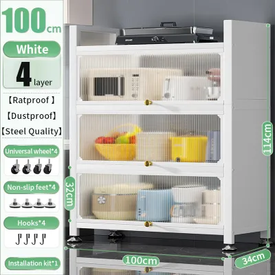 Stainless Steel Kitchen Storage Rack Oven Rack Kitchen Shelf Multifunction With Door dust-proof Rak Cabinet Microwave Oven Rack Pot Rack