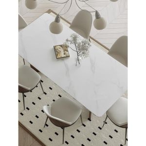 Dining Table Solid Wood Dining Table Rock Board Dining Table Chair Combination Black Walnut Color Rectangular Small Apartment