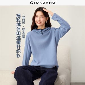 Giordano Beau Monde Women Polar fleece contrast trim hooded tee Free Shipping 13326608
