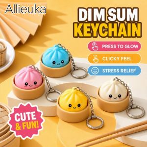 Press Glow Dim Sum Xiao Long Bao Keychain Clicky Stress Relief Fidget Toy Bag Charm For Keys