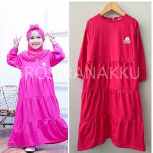 Gamis kaos anak aplikasi bordir warna Pink Fanta size 1-10th