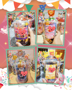 Candy cup(16oz) sweet treats giveaways with customized sticker